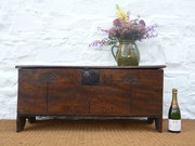 antique furniture carved six plank elm chest c17 Carved Six Plank Elm Chest c17