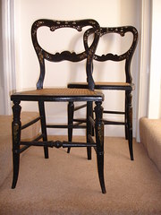 Pair of ebonised  inlaid Victo