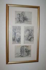 antique art, paintings, pictures four pencil etched pictures d Four Pencil Etched Pictures D