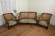 antique furniture three piece walnut bergere can Three Piece Walnut Bergere Can