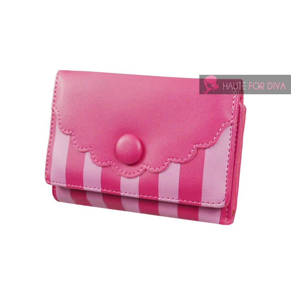 NEW CUTE FAUX LEATHER FLOWER EDGE STRIPS BUTTON DESIGN LADIES PURSE WALLET