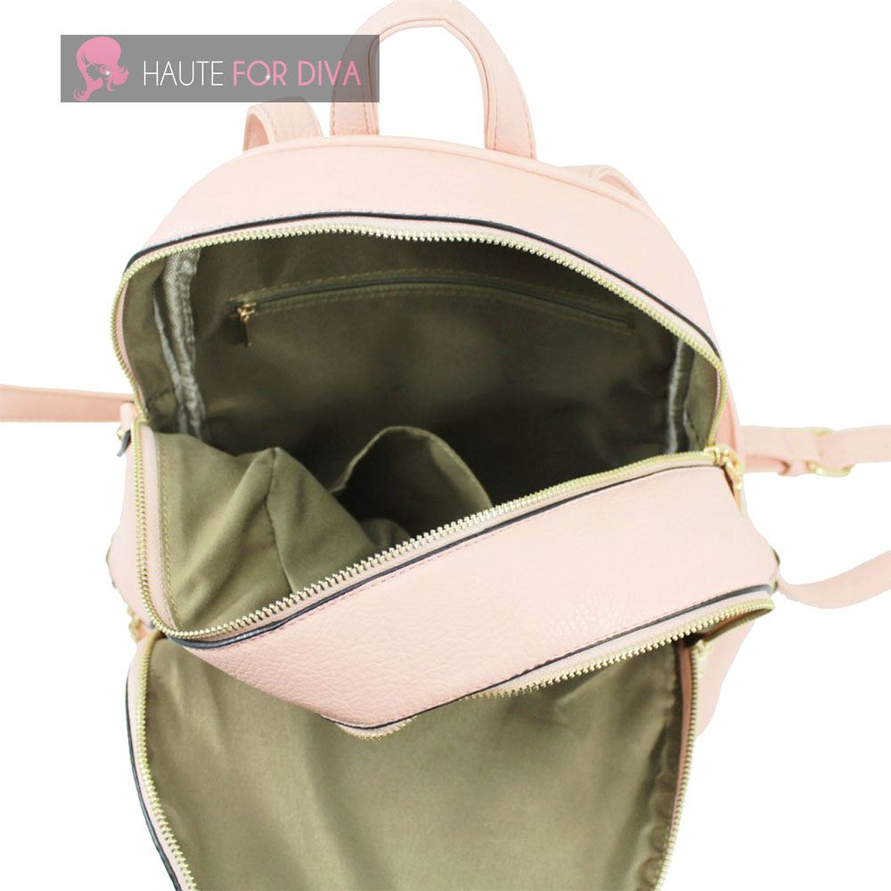 WOMENS NEW FAUX LEATHER MULTI ZIP SIMPLE SCHOOL TRAVEL BACKPACK RUCKSACK