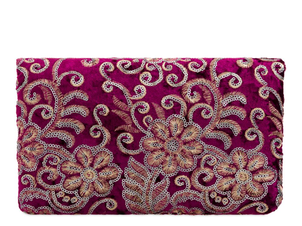 New Embroidered Velvet Ladies Folded Zipped Clutch Bag Handbag