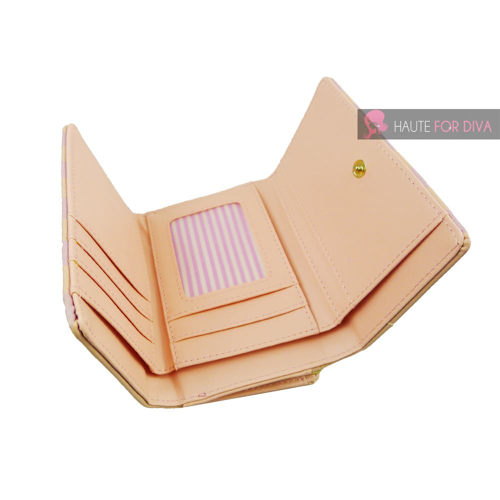 NEW CUTE FAUX LEATHER FLOWER EDGE STRIPS BUTTON DESIGN LADIES PURSE WALLET
