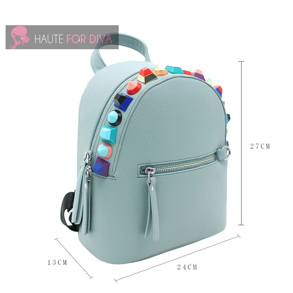 NEW WOMENS FAUX LEATHER LARGE STUDS TRAVEL HOLIDAY BACKPACK RUCKSACK