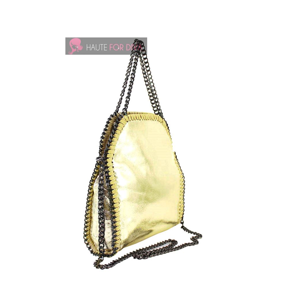 NEW ON TREND DESIGNERS CHAIN TRIM HANDLES STRAP INNER POCKETS TOTE SHOULDER BAG
