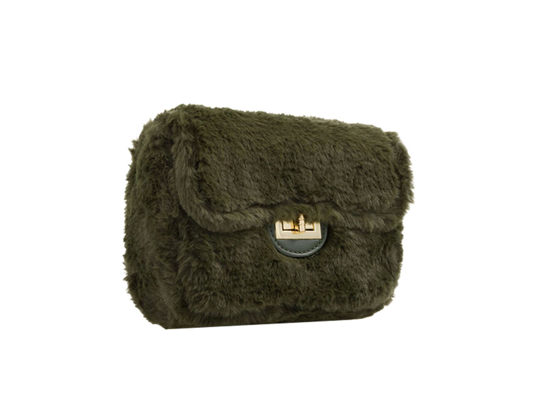 New Fluffy Faux Fur Twist Lock Ladies Small Shoulder Bag Handbag