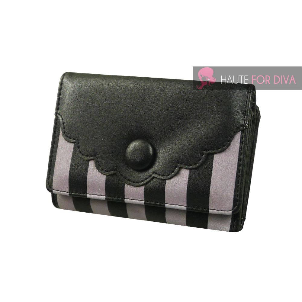 NEW CUTE FAUX LEATHER FLOWER EDGE STRIPS BUTTON DESIGN LADIES PURSE WALLET