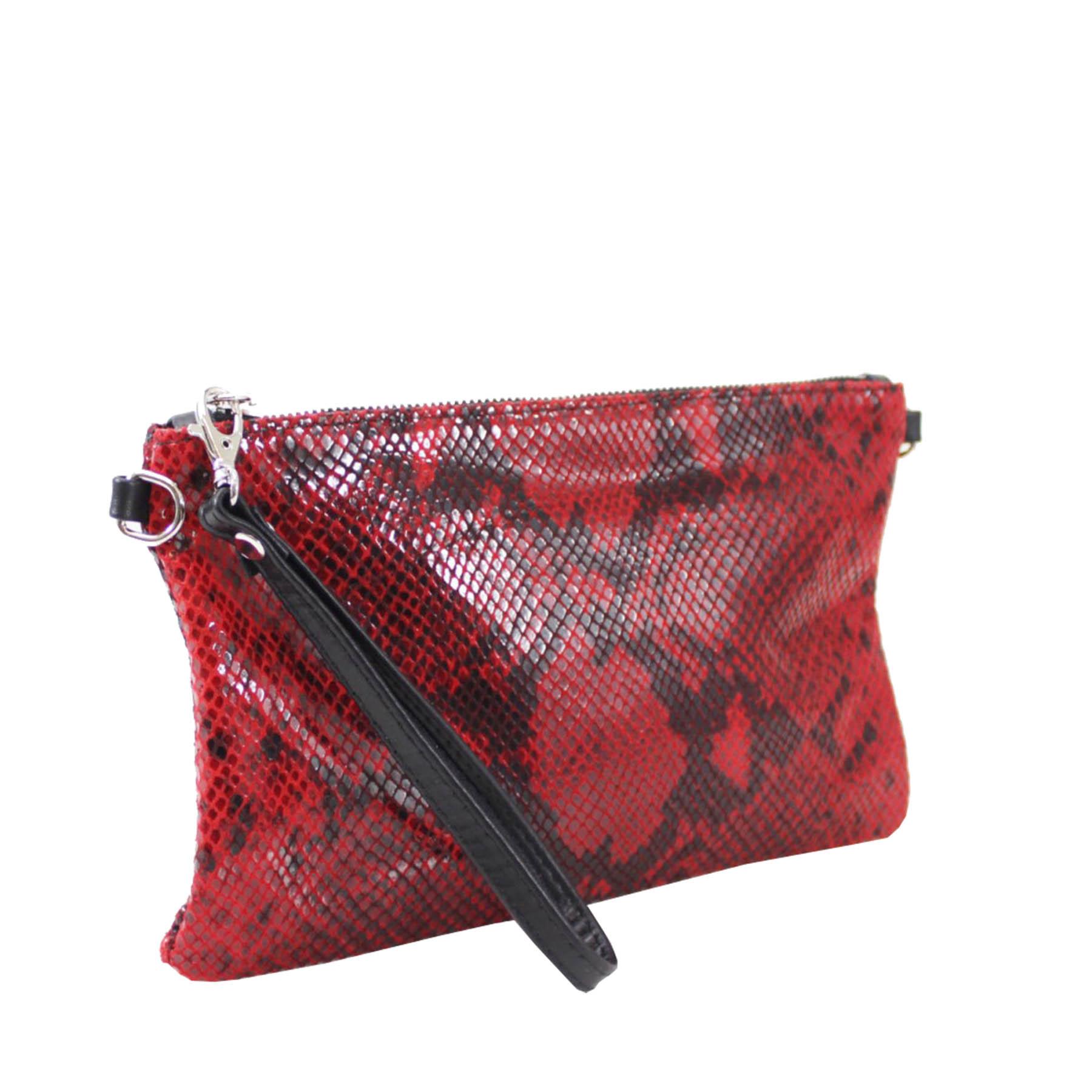 New Women’s Snakeskin Animal Print Real Leather Wrist Strap Party Clutch Bag