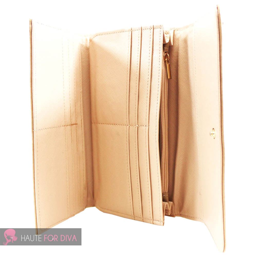 Nouveau Femme en cuir synthétique en métal doré détail Wallet Purse