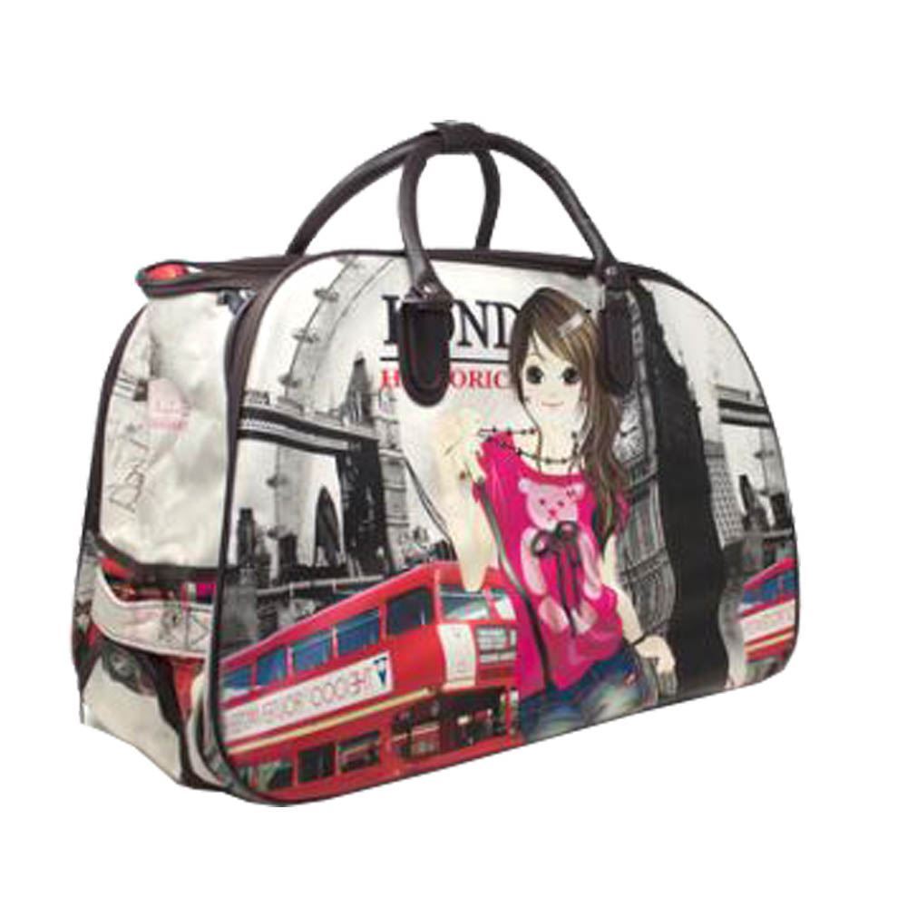 Nouveau Femme Faux Cuir Toile Imprimé Valise à Roulettes Voyage Holdall