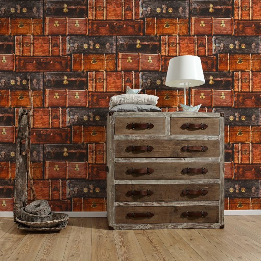 AS Creation Vintage Luggage Pattern Wallpaper Retro Suitcase Faux Effect Texture