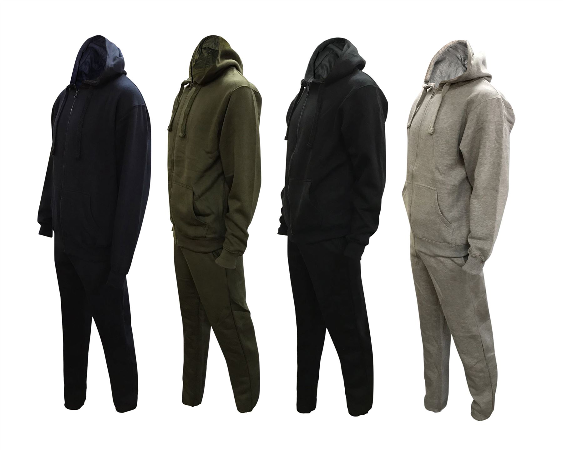 NEW Mens Plain Hooded Tracksuit Sweat Zip Top /& Jog Track Bottoms S M L XL