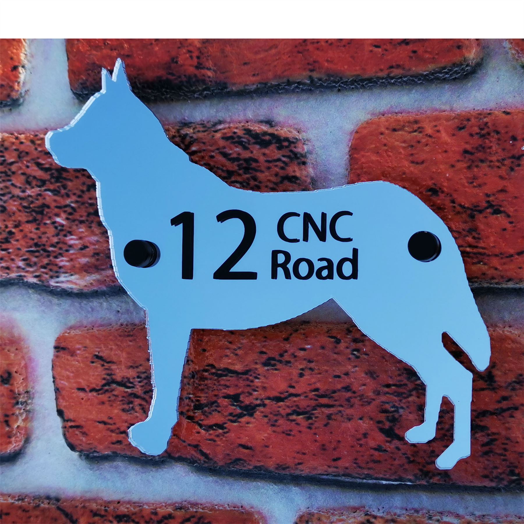 Personalised Modern Design Dog Shaped House Door Kennel Sign Glass Look Acrylic