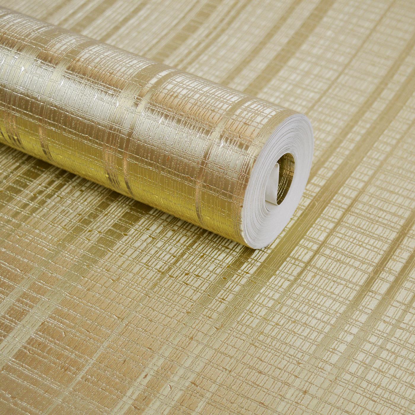 Champagne Foil Effect Wallpaper Metallic Textured Vinyl Floral Damask Stripe