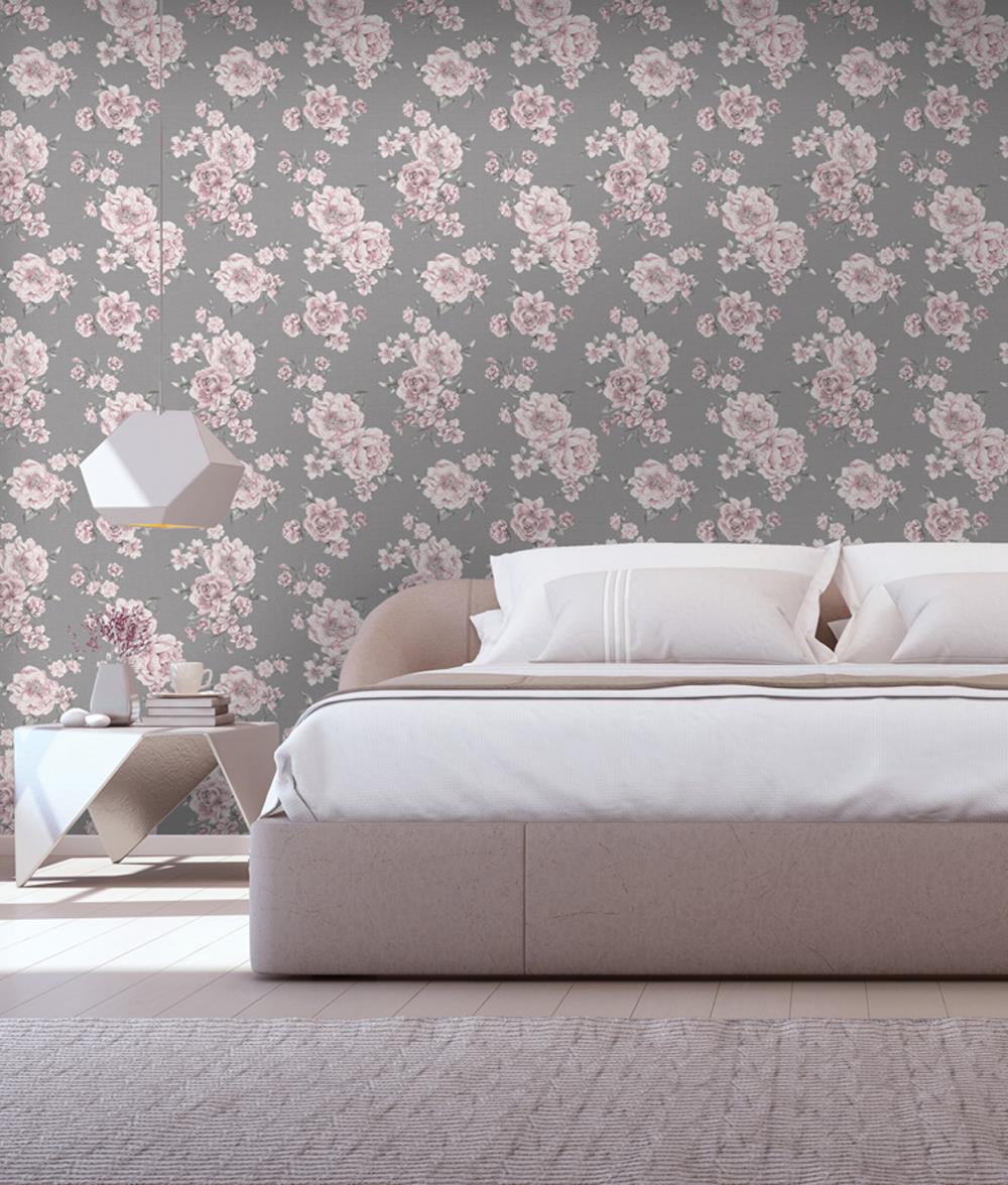 Pivoine Jaune Rose Gris Floral Papier Peint Roses Fleurs peintes HOLDEN DECOR