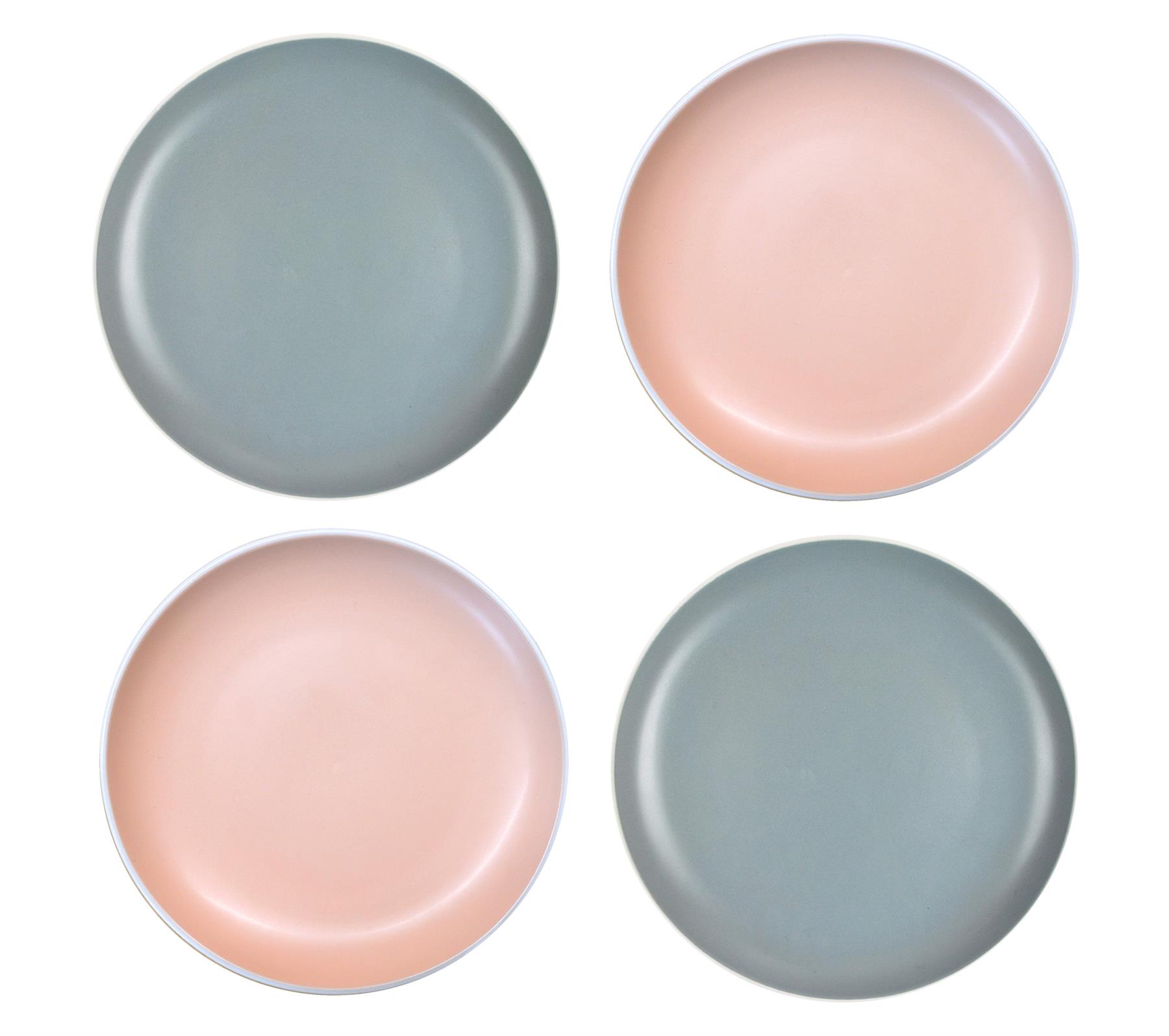 Lot de 4 petites assiettes Gris Rose Dessert Dîner Ronde Blanc Jante en grès