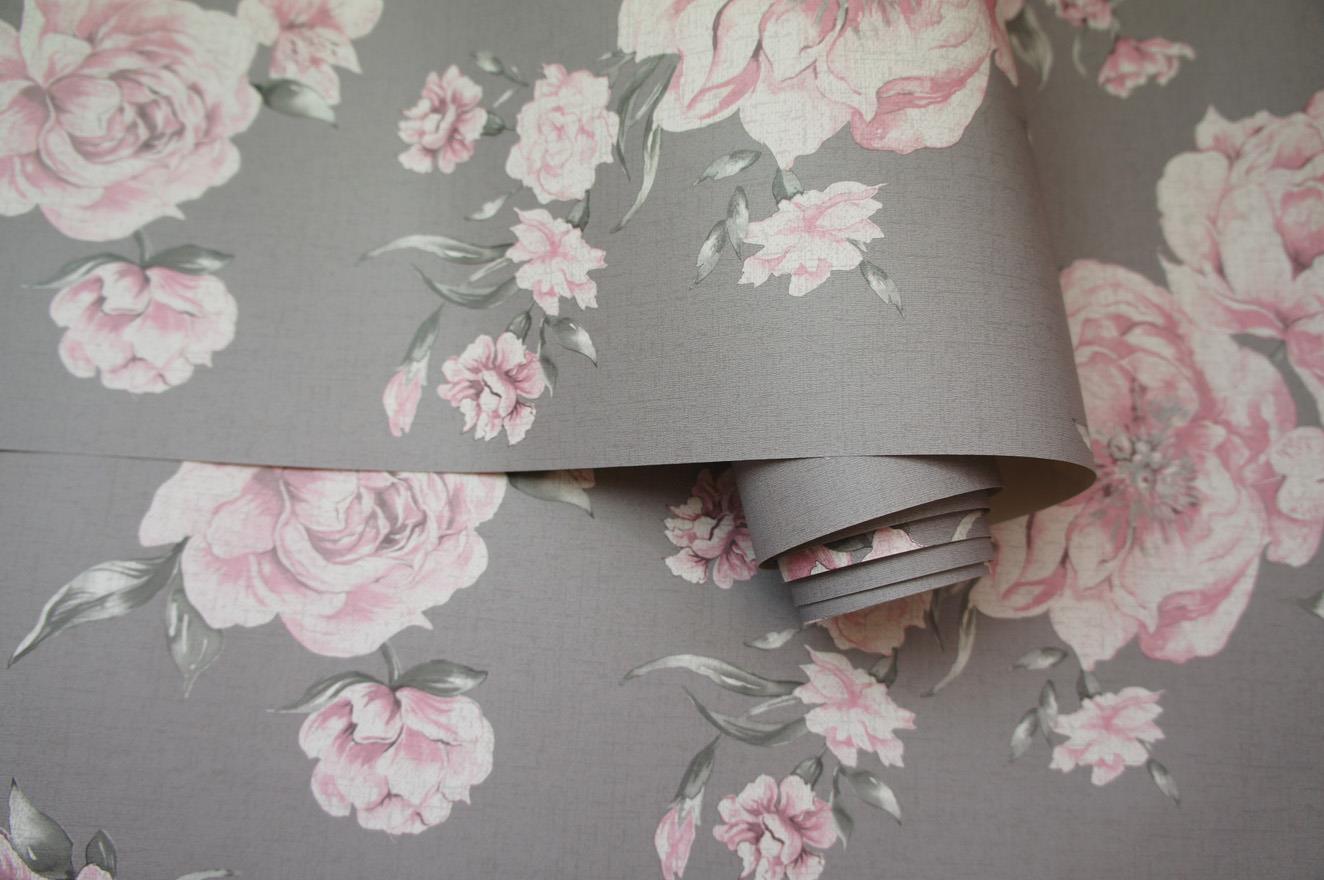 Pivoine Jaune Rose Gris Floral Papier Peint Roses Fleurs peintes HOLDEN DECOR