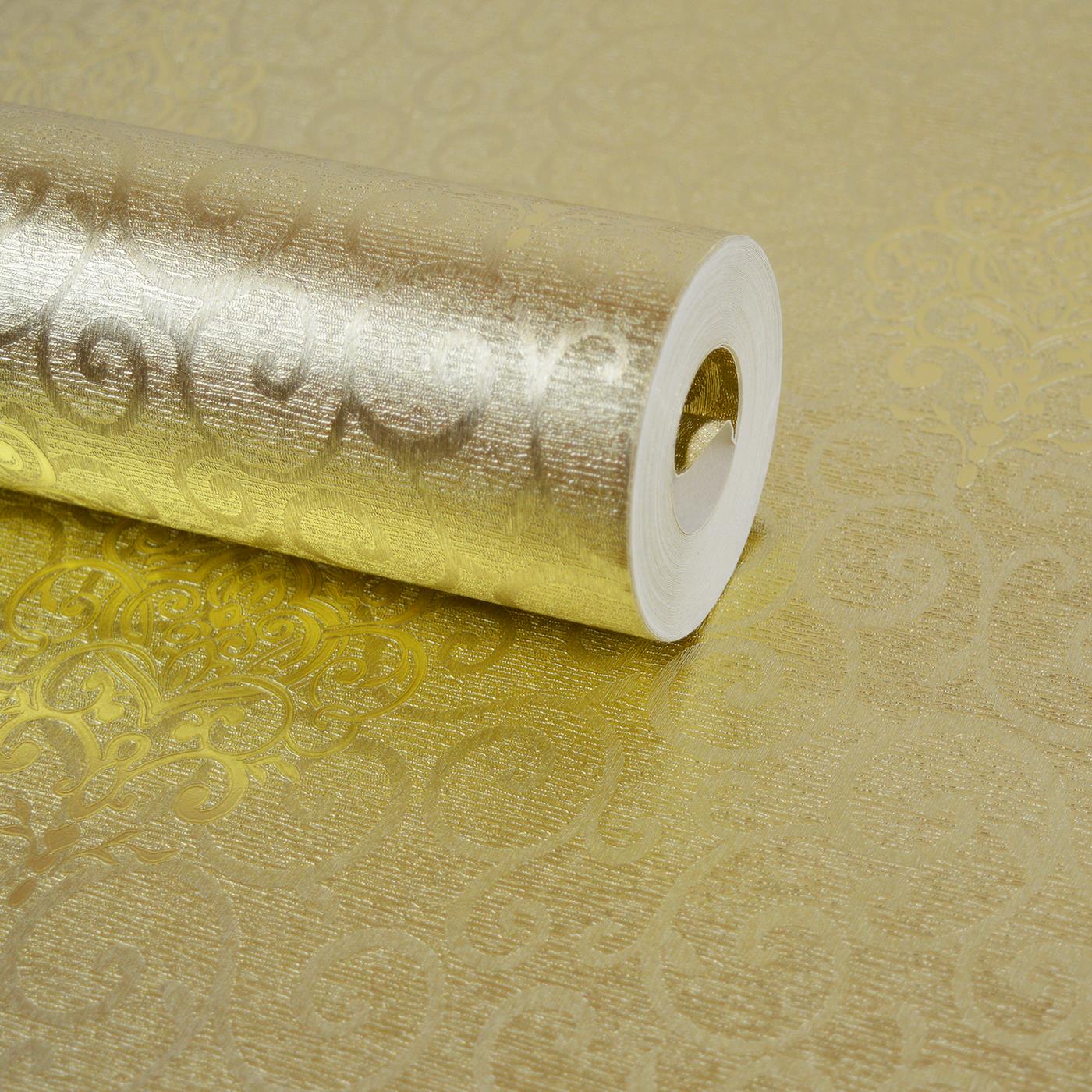 Champagne Foil Effect Wallpaper Metallic Textured Vinyl Floral Damask Stripe