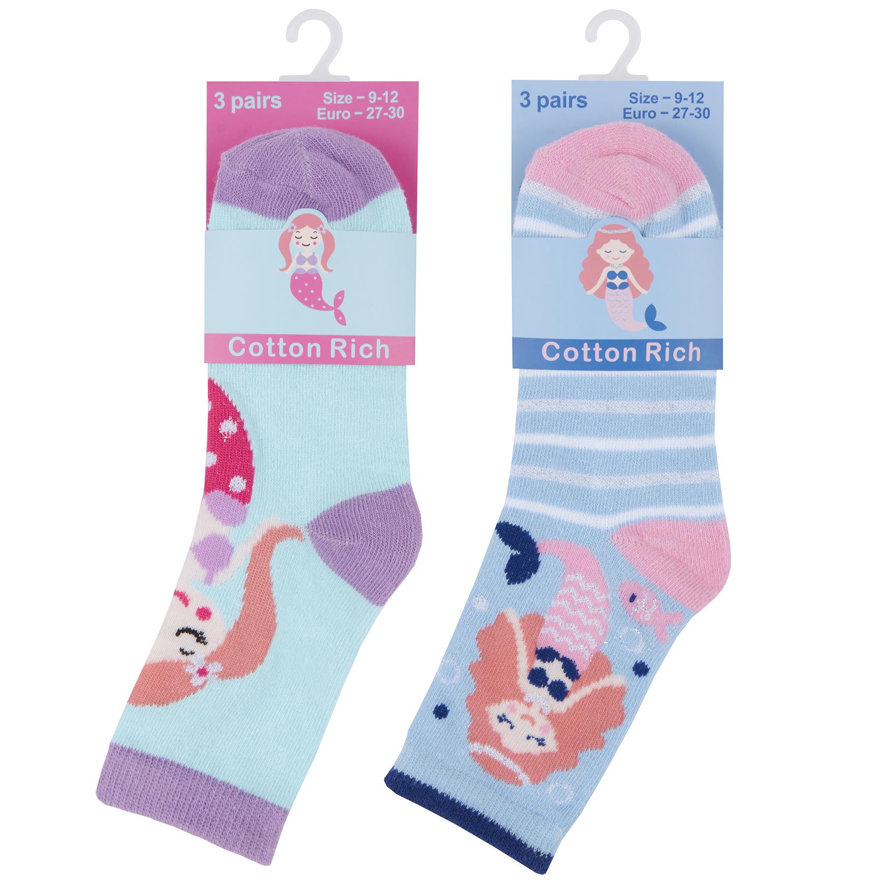 Trainer Liners 6 pairs Girls Kids Novelty Cotton Rich Mermaid Design Socks
