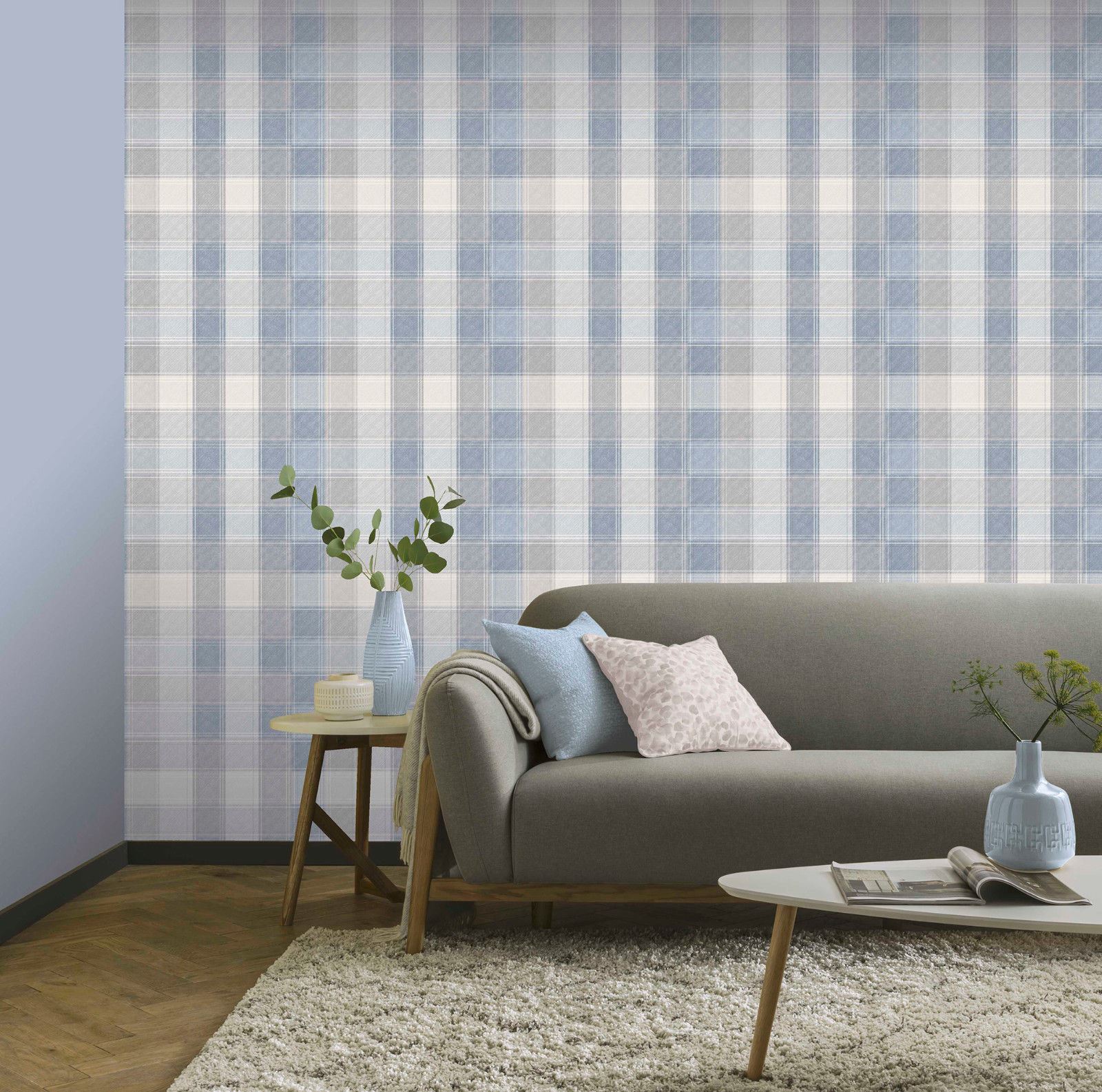 Arthouse Country Check Tartan Pattern 10m Wallpaper In Denim 902808