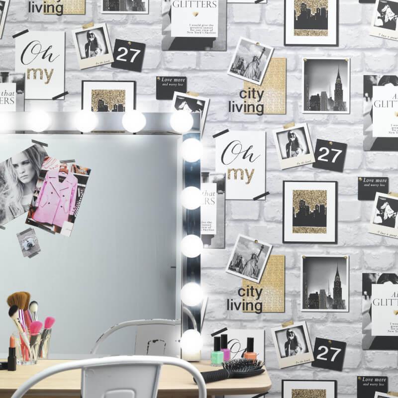 Rasch City Living cadres photo Gris//Or Papier Peint 291605