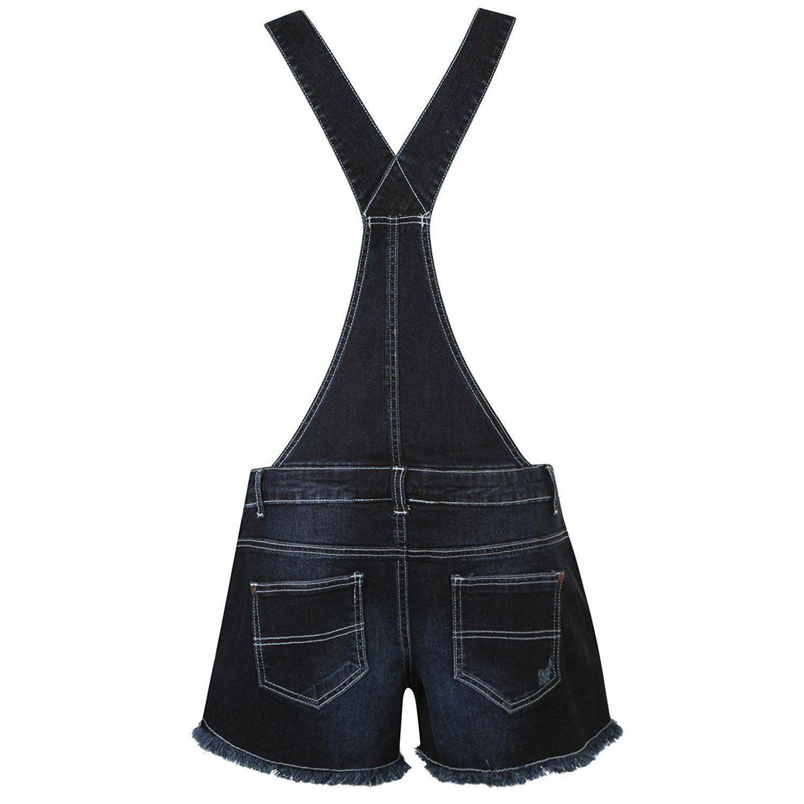 WOMENS LADIES DENIM DUNGAREES PLAYSUIT JUMPSUIT GIRLS CROPPED SHORTS DRESS JEANS