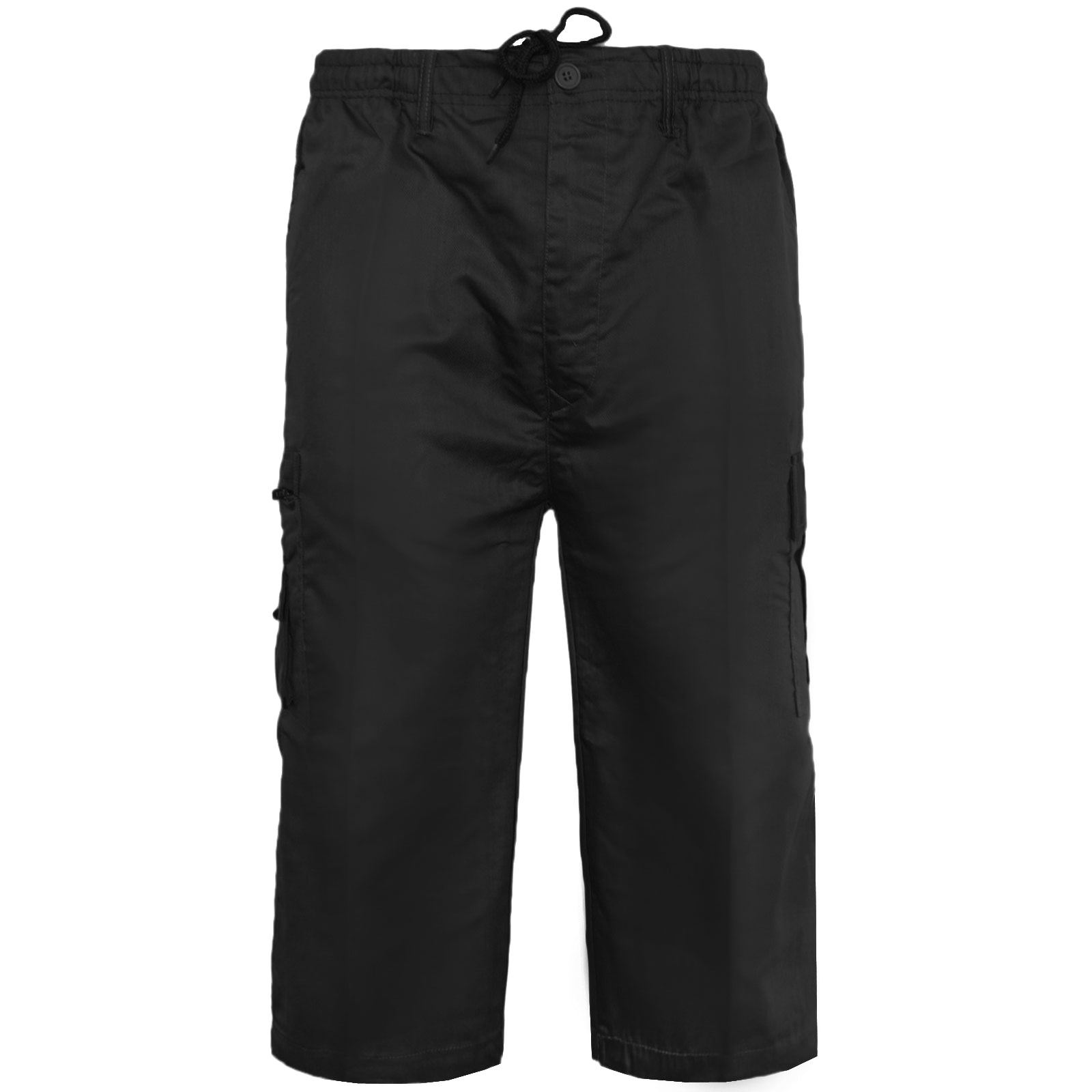 MENS PLAIN ELASTICATED 3//4 SHORTS CARGO COMBAT POCKETS SUMMER BEACH COTTON PANTS