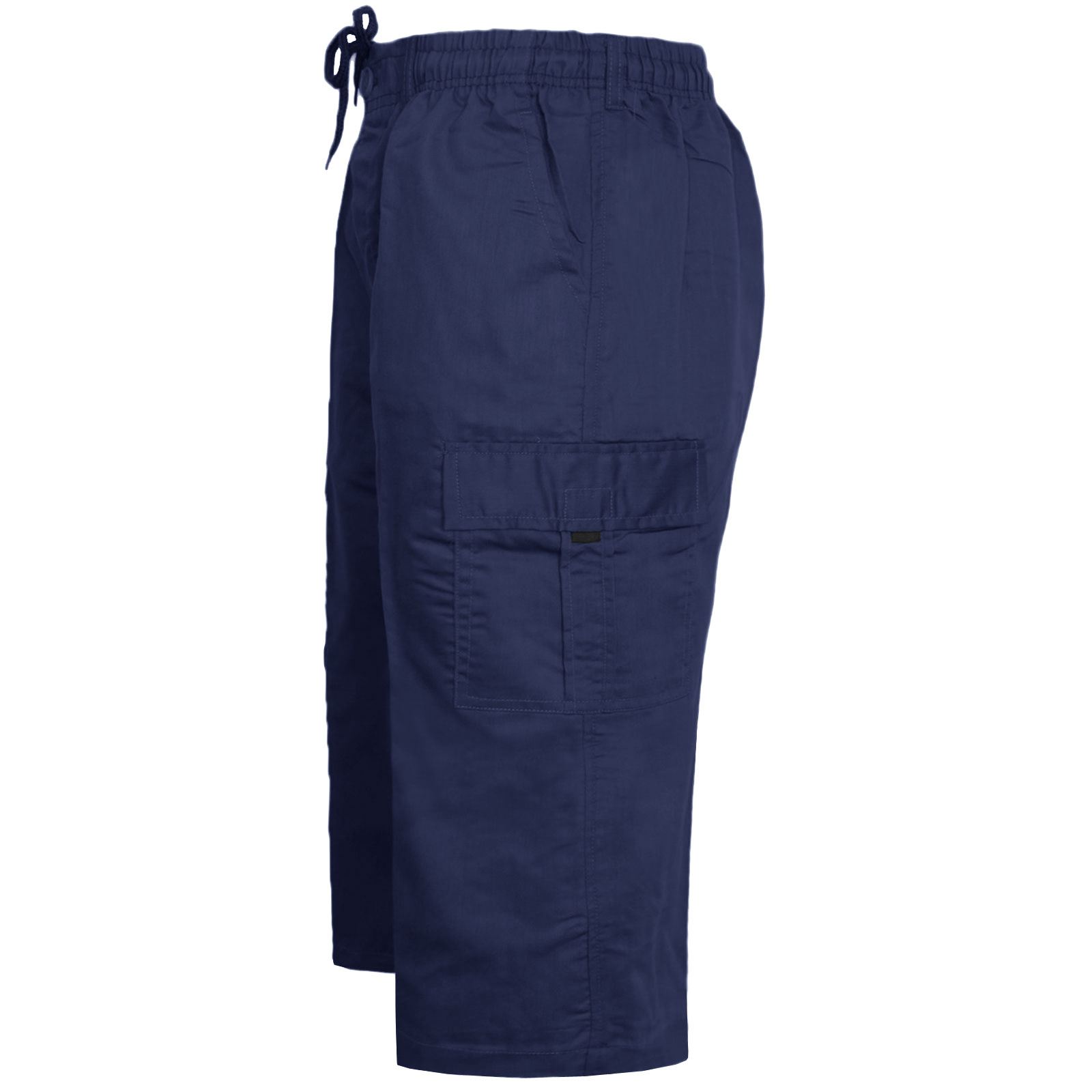 MENS PLAIN ELASTICATED 3//4 SHORTS CARGO COMBAT POCKETS SUMMER BEACH COTTON PANTS