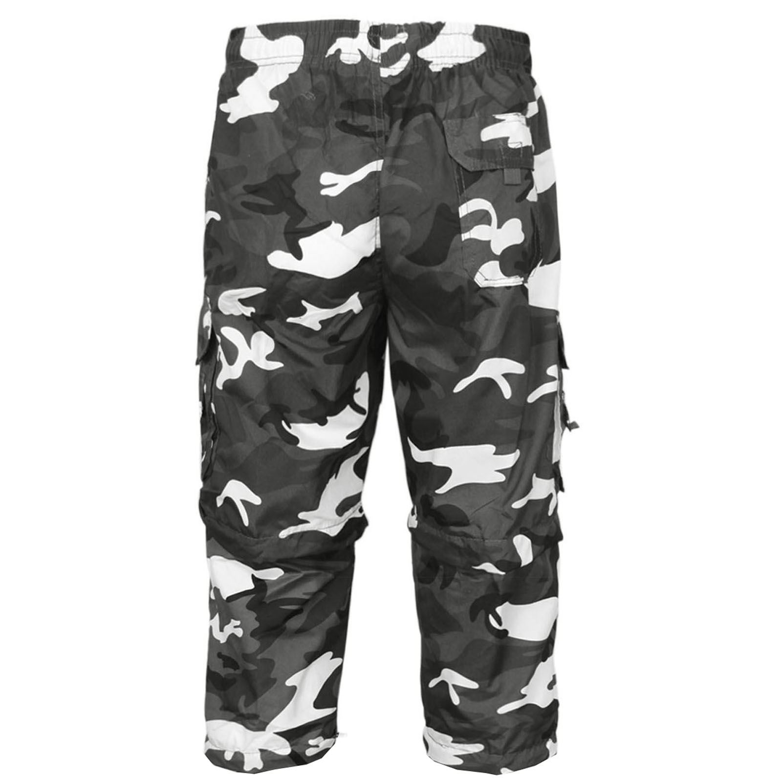 MENS 2 IN 1 CAMOUFLAGE SHORTS ARMY ZIP OFF COMBAT CARGO TROUSERS WORK PANT S-2XL