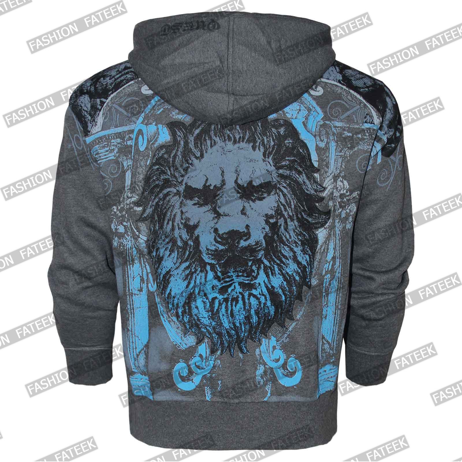 MENS HOODIES /& SWEATS LION FACE PUGSKUL GRAFFITI PRINTED DIAMANTE HOODED TOPS