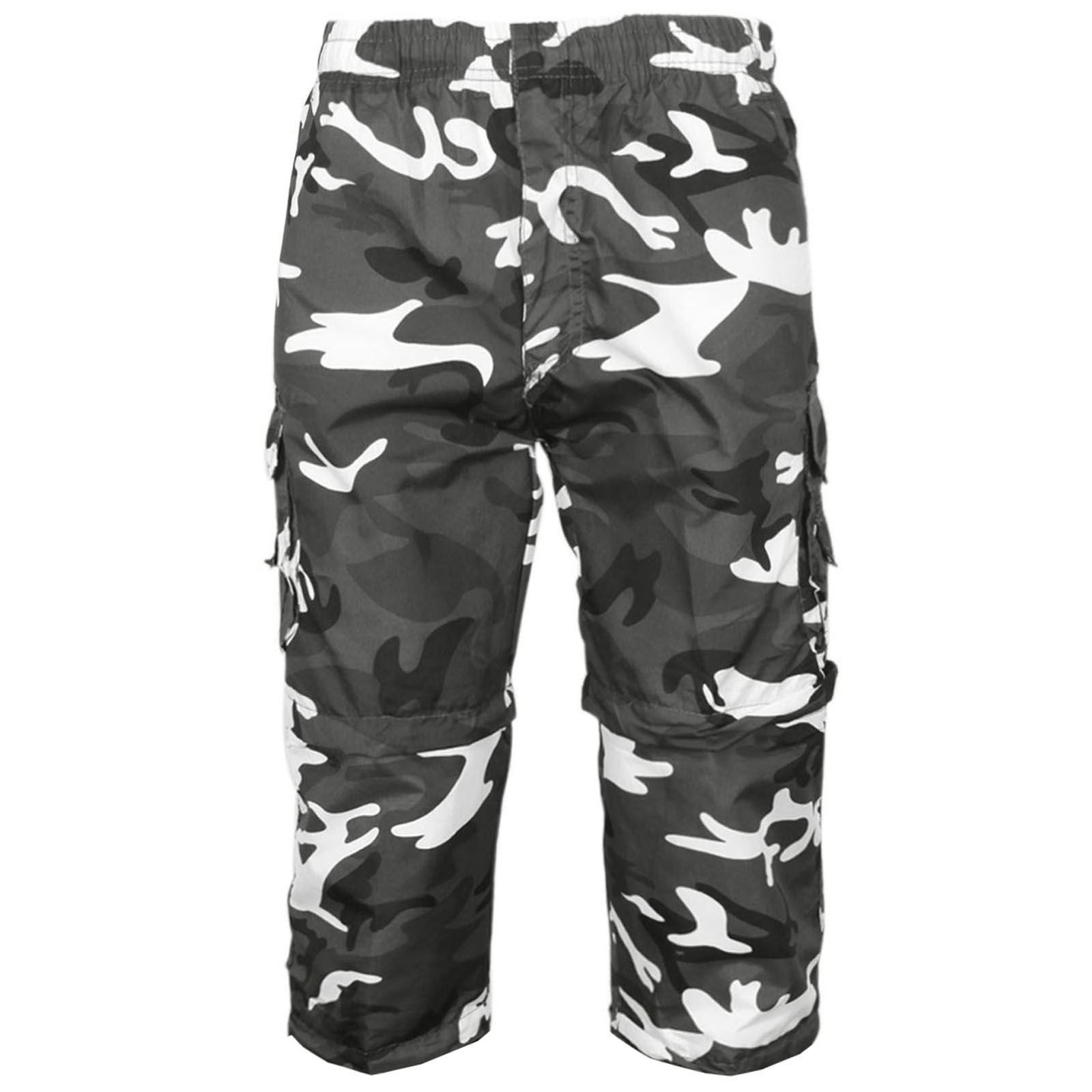 MENS 2 IN 1 CAMOUFLAGE SHORTS ARMY ZIP OFF COMBAT CARGO TROUSERS WORK PANT S-2XL