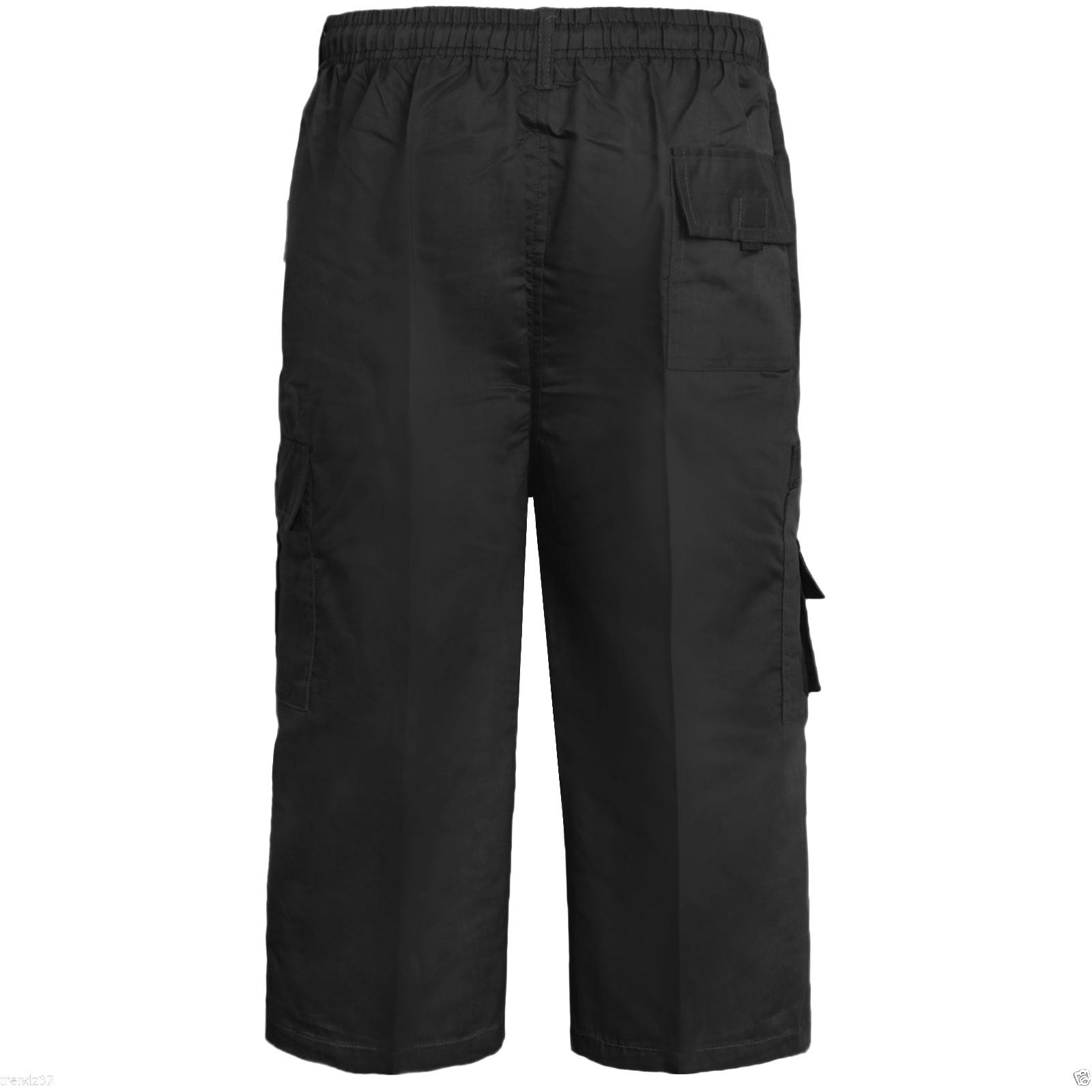 MENS PLAIN ELASTICATED 3//4 SHORTS CARGO COMBAT POCKETS SUMMER BEACH COTTON PANTS