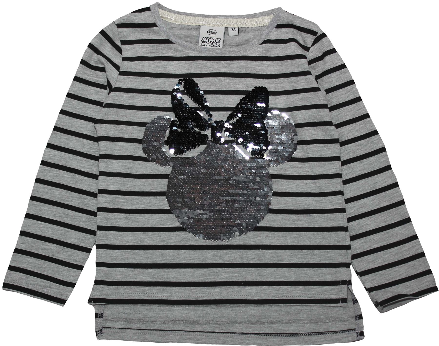 Minnie Mouse Girls Sequins Reversible Stripe Long Sleeve T Shirt 2-8 Years