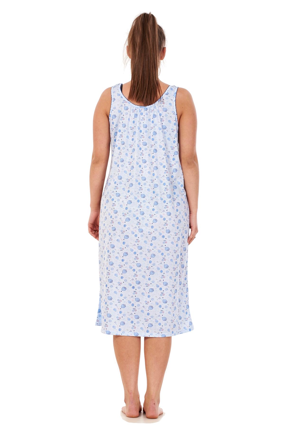XXL Ladies Sleeveless Nightwear 100/% Cotton Printed Pocket Summer Nightdress M