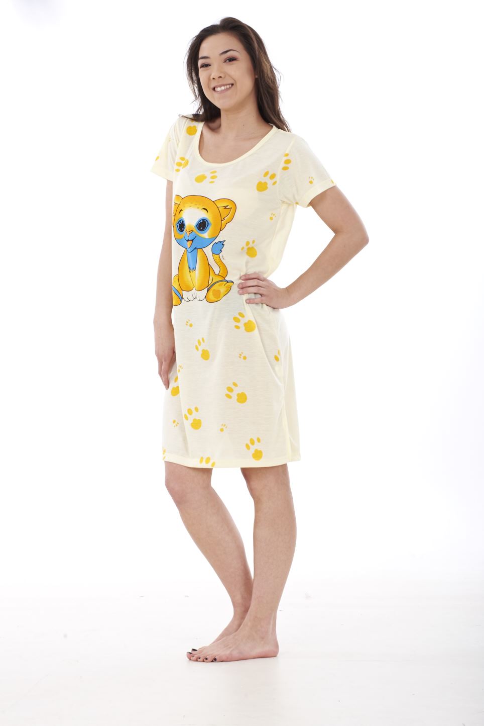 Ladies Girls New Nightwear Tiger Cub Printed Crew Neck Short Sleeve NightieS M L