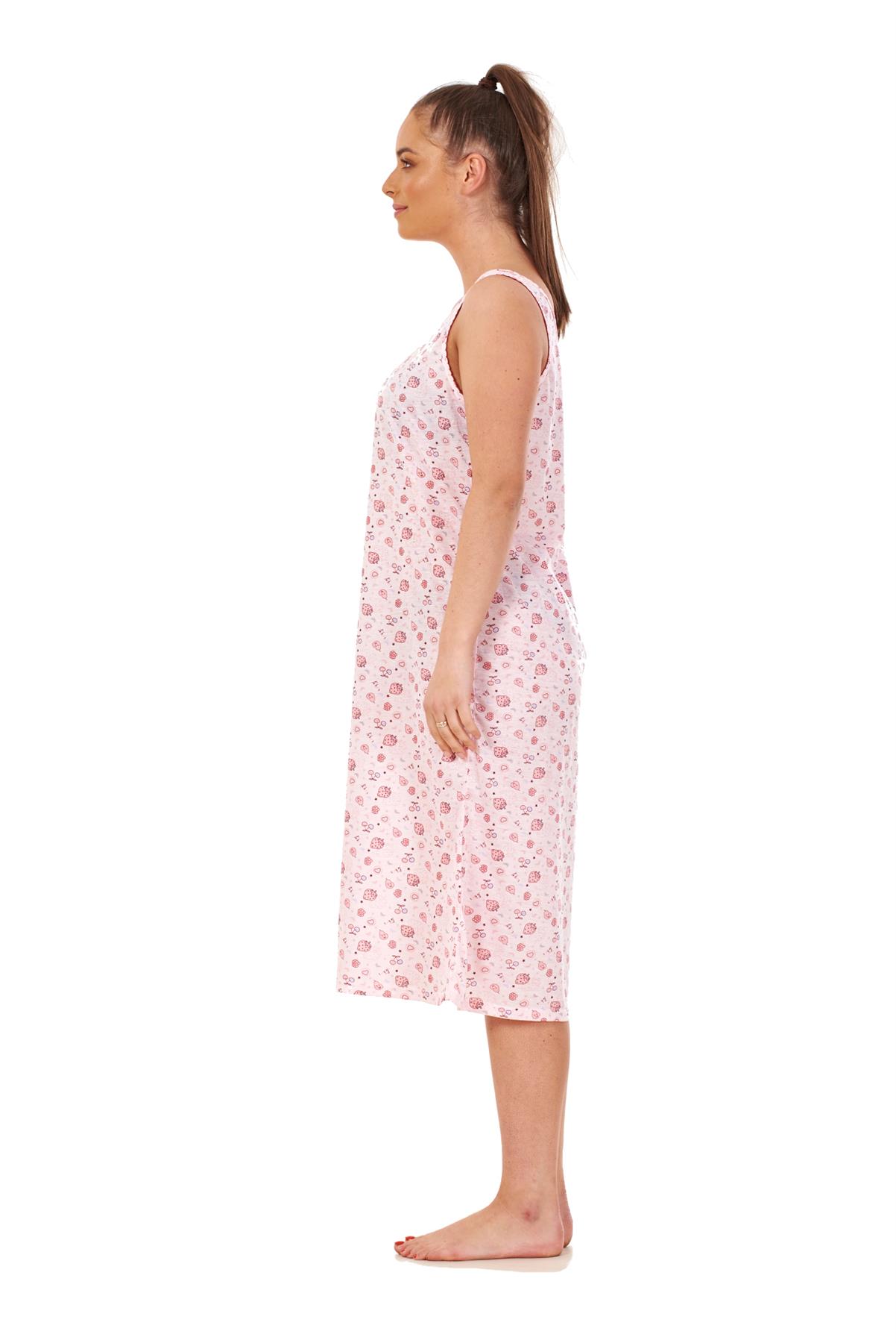 XXL Ladies Sleeveless Nightwear 100/% Cotton Printed Pocket Summer Nightdress M