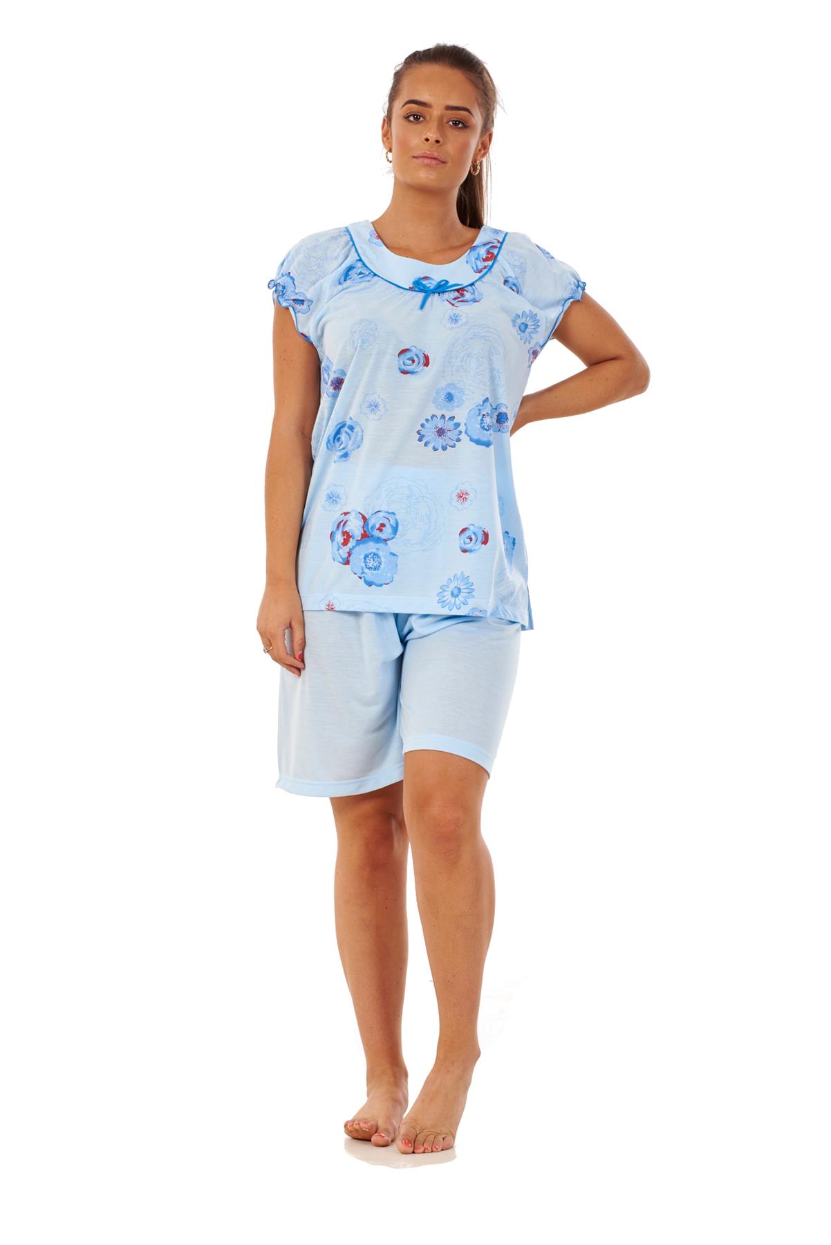 Ladies Pyjama Set Short 100/% Cotton Cap Sleeve Floral Crew Neck Loungewear S-3XL