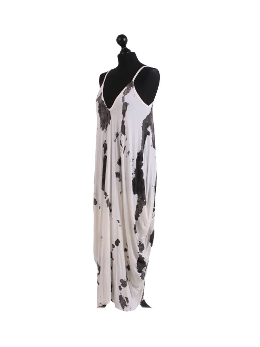 Womens Italian Tie Dye Print Classy Pointy Sides Sphagetti Cami Long Maxi Dress
