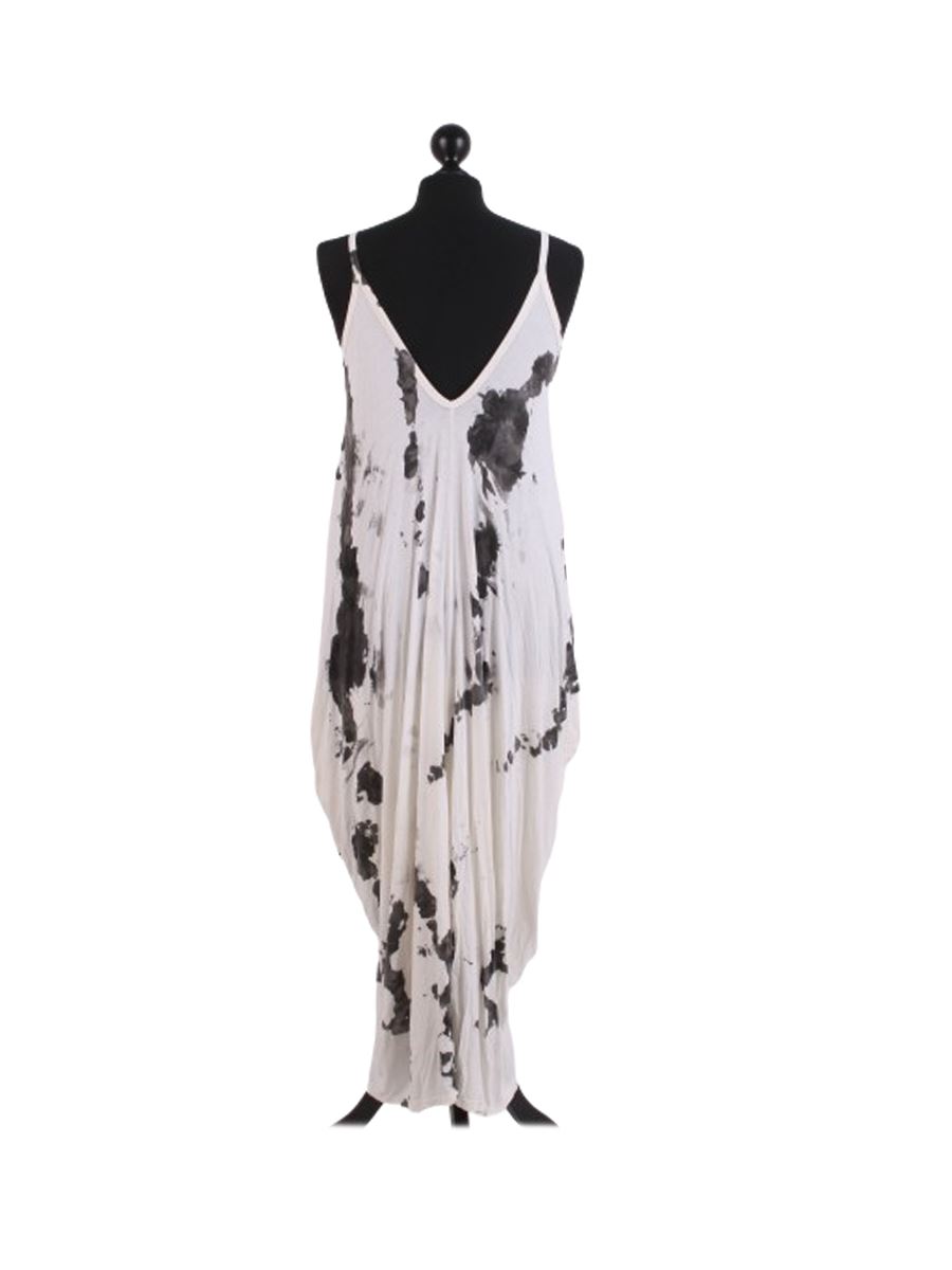 Womens Italian Tie Dye Print Classy Pointy Sides Sphagetti Cami Long Maxi Dress