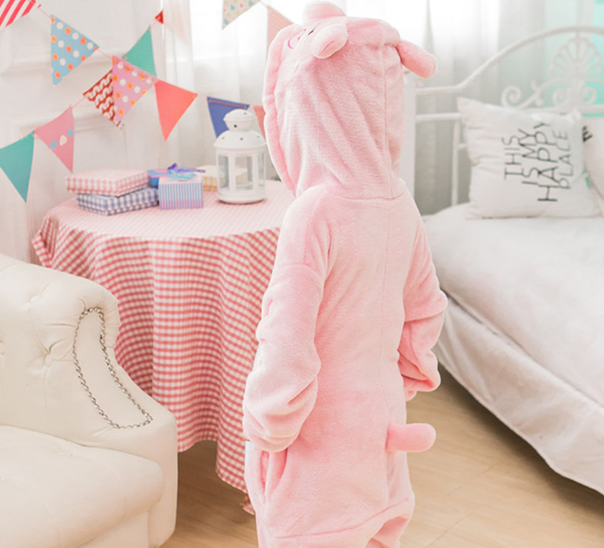Kids All in one Hooded Jumpsuit Nightwear PJS Nativity Dinosaur Unicorn Pig