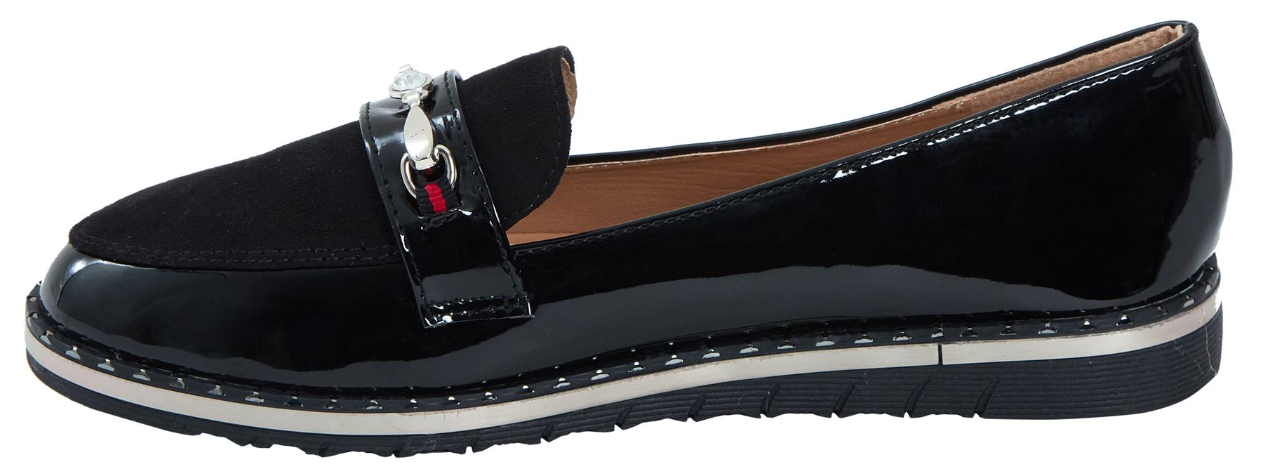 Ladies Buckle Detail Slip On Flat Sole Office Loafer Comfy Slider Shoes Size 3-8