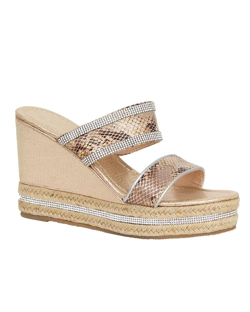 Ladies Womens Sparkly Wedge Diamante Slip On Summer Beach Holiday Sandals