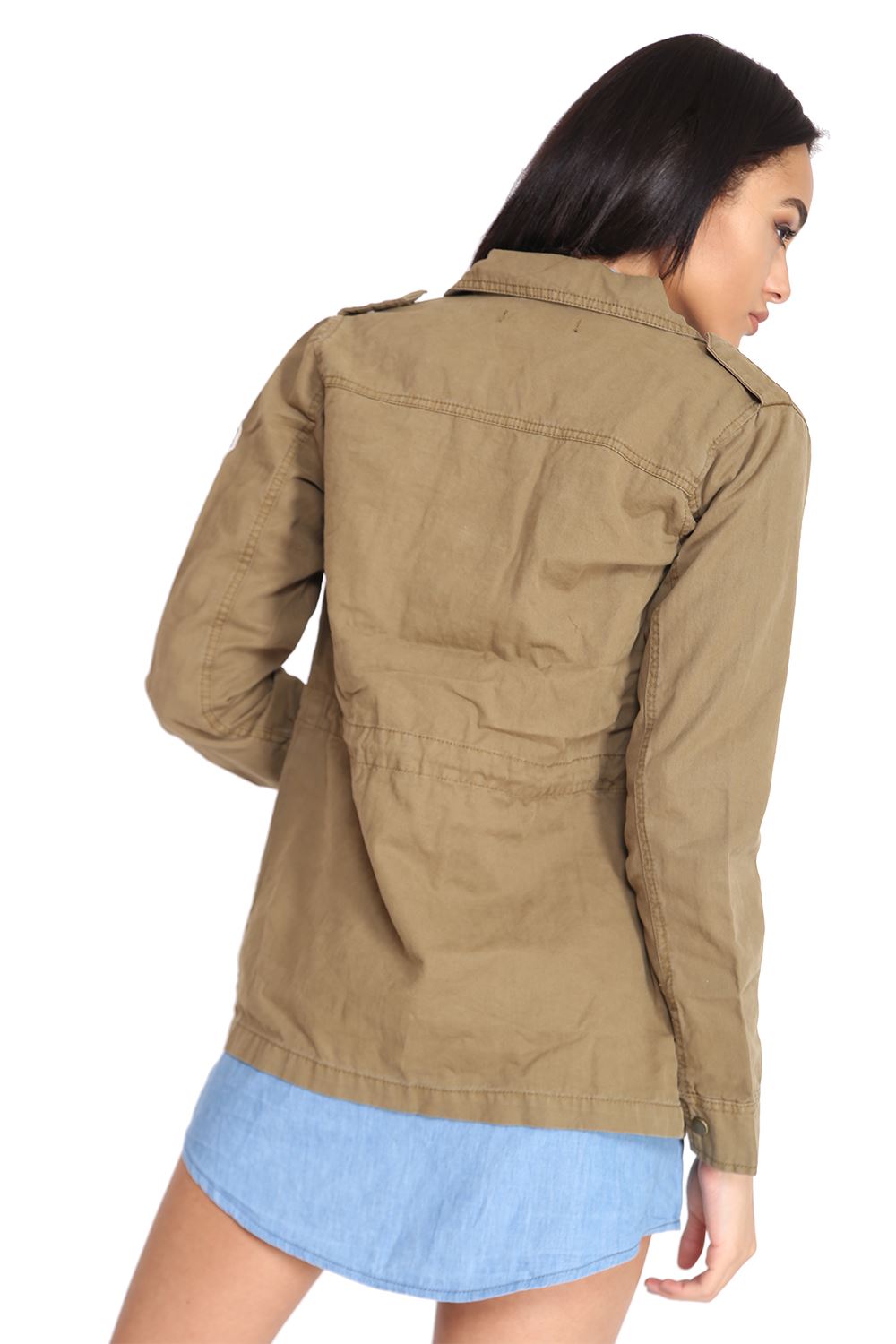 New Womens Cotton Plain Badged Fashion Army Jacket Coat Duffel