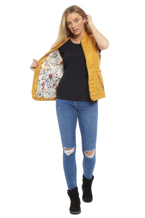 SENAPE donna blu scuro senza maniche Gilet Contrasto Fodera Floreale Smanicato Top
