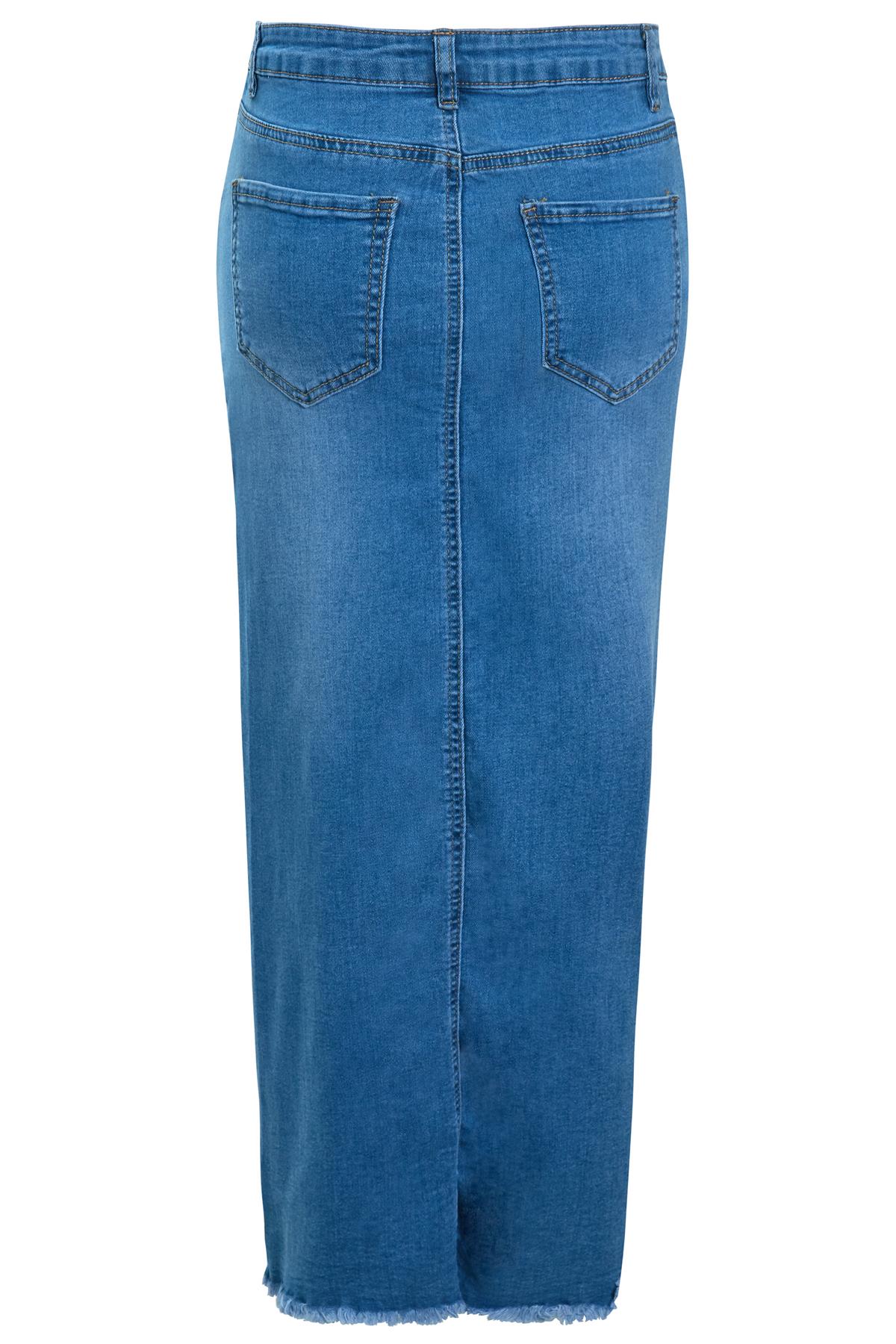 Ladies Blue Denim Front Split Long Midi Maxi Summer Holiday Casual Skirt