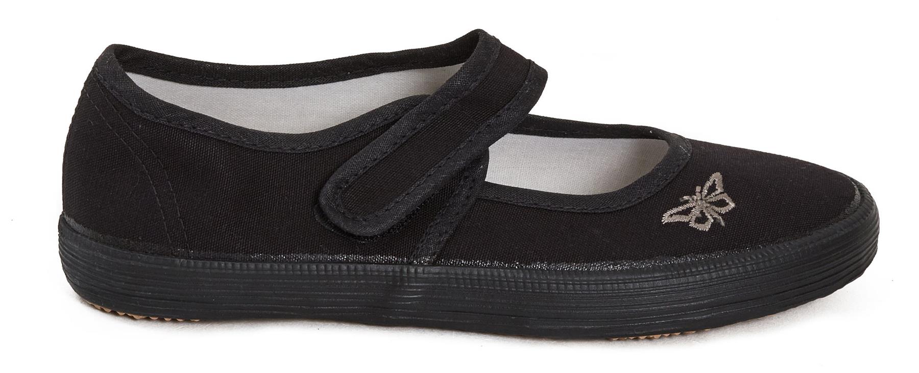 Girls Boys School PE Pumps Gym Black Dance Fastening Trainers Touch Plimsolls