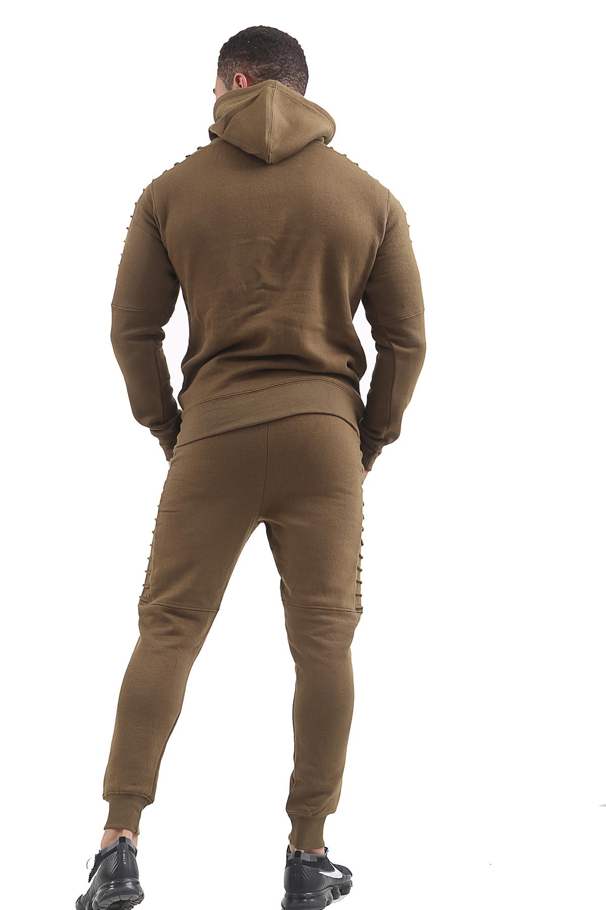 Mens Slim Fit Gather Detail Gym Jogging Casual Bottoms Zip Up Hoodie Tracksuit