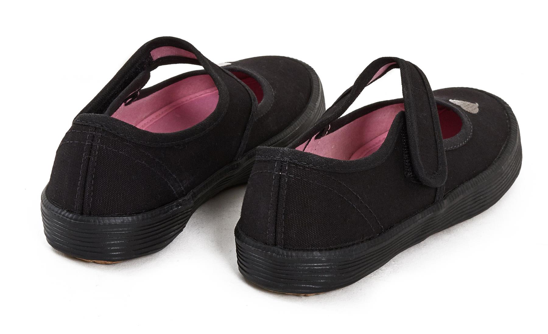 Girls Boys School PE Pumps Gym Black Dance Fastening Trainers Touch Plimsolls