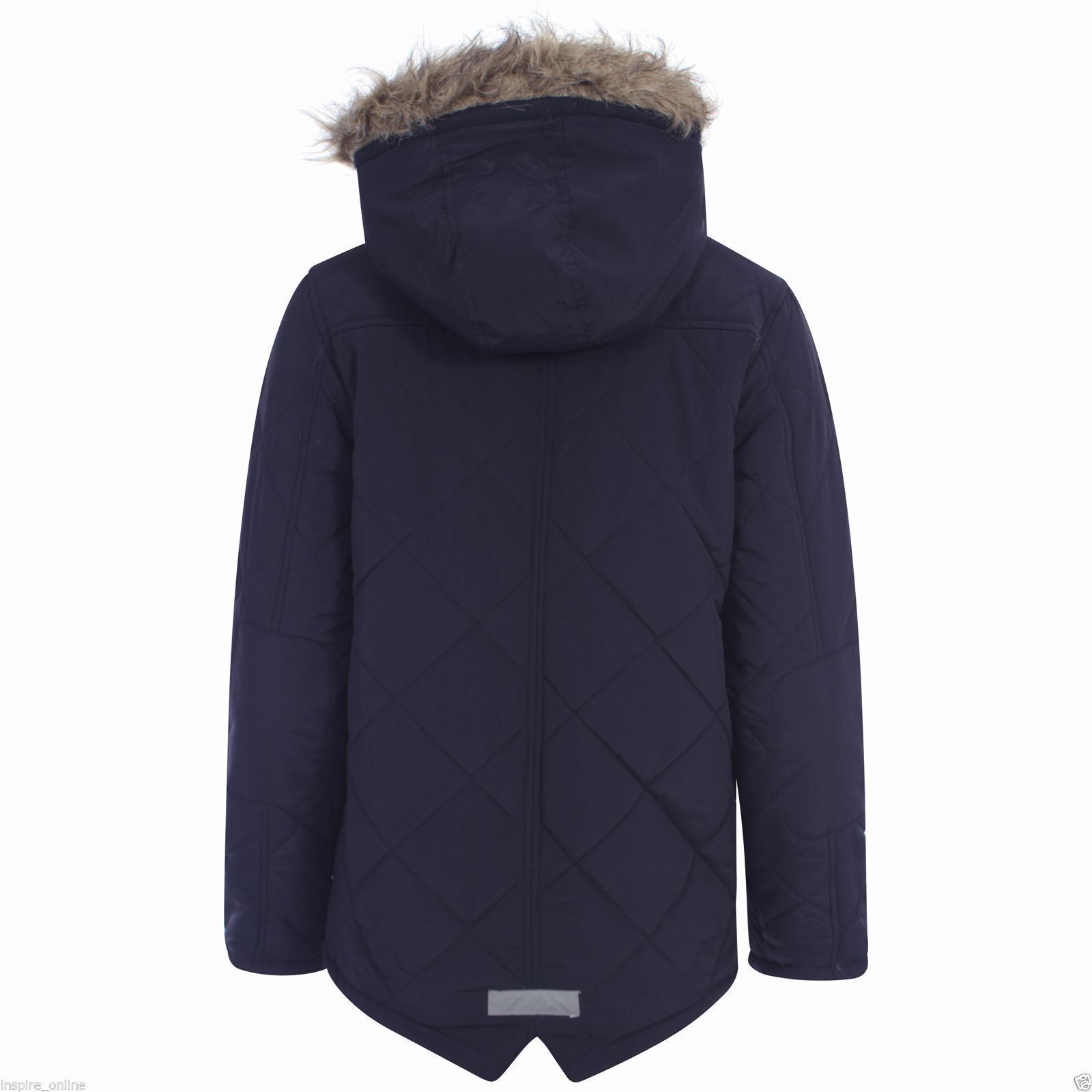 New Kids Boys Faux Fur Hooded Padded Diamond Stitch Parka Rain Coat Jacket New Kids Boys Faux Fur Hooded Padded Diamond Stitch Parka Rain Coat Jacket